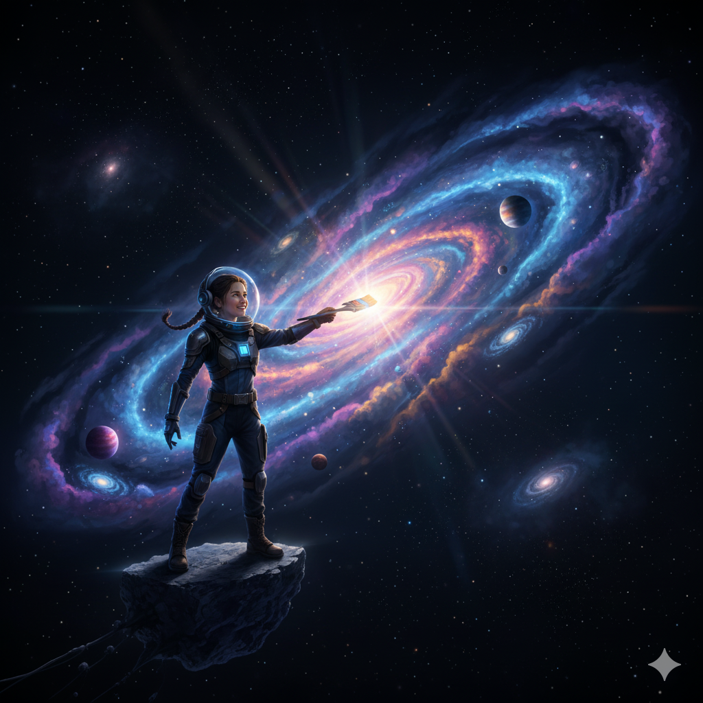 Illustration d'un artiste créant une oeuvre d'art spatiale