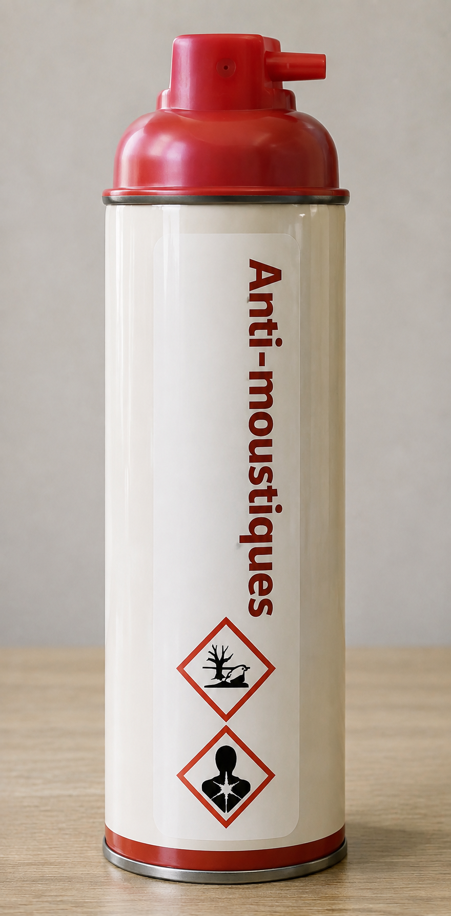Aérosol anti-moustiques avec pictogrammes polluant et danger pour la santé
